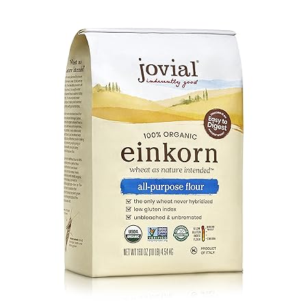Jovial Organic Einkorn Unbleached All Purpose Flour - Bread Baking Flour for Sourdough, High Protein, Non-GMO, Organic Pizza & Pasta, European Italian, Glyphosate Free - 10 Lb