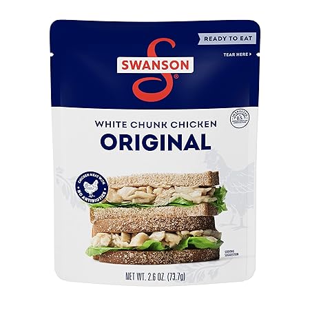 Swanson Original White Chunk Fully Cooked Chicken, Ready to Eat, Simple On-the-Go Meals, 2.6 OZ Pouch