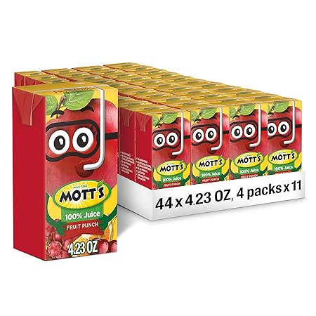 Mott's 100 Percent Fruit Punch Juice, 4.23 fl oz boxes, 44 Count (11 Packs of 4)