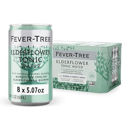 Fever-Tree Elderflower Tonic Water - Premium Quality Mixer - Refreshing Beverage for Cocktails & Mocktails. Naturally Sourced Ingredients, No Artificial Sweeteners or Colors - 5.1 Fl Oz Cans - Pack of 8