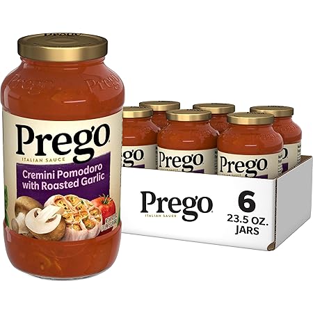 Prego Cremini Pomodoro With Roasted Garlic Pasta Sauce, 23.5 OZ Jar (Pack of 6)