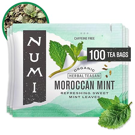 Numi Organic Tea Moroccan Mint, Box of Tea Bags, Herbal Teasan,100 Count (Pack of 1),Packaging May Vary