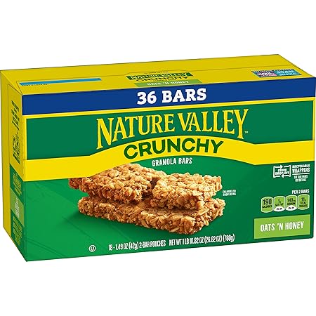 Nature Valley Crunchy Granola Bars, Oats 'n Honey, 36 Bars, 26.82 OZ (18 Pouches)