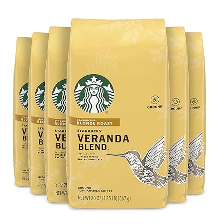 Starbucks Veranda Blend Coffee, Ground, 20-Ounce Bags, 1.25 Pound (Pack of 6) (011021239)
