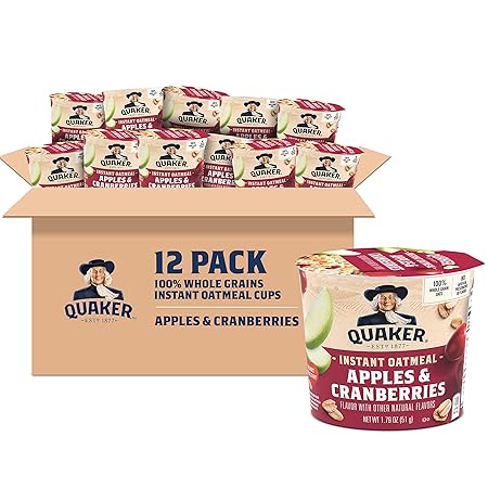 Quaker Instant Oatmeal Instant Oats Express, Apple Cranberry, 1.79 Ounce (Pack of 12)