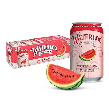 Waterloo Sparkling Water, Watermelon Naturally Flavored, 12 Fl Oz Cans (Pack of 12) – Zero Calories and Zero Sugar or Sweeteners