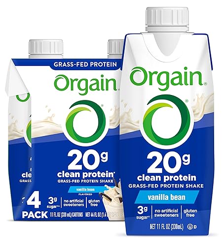 Orgain Clean Protein Shake, Grass Fed Dairy, Vanilla Bean - 20g Whey High Protein, Kosher, Ready to Drink, Low Net Carbs, Gluten Free, No Soy Ingredients, 11 Fl Oz (Pack of 4)