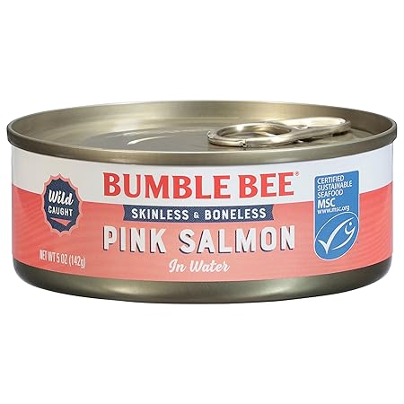 Bumble Bee Skinless & Boneless Canned Pink Salmon in Water, 5 oz Can - Premium Wild Caught Salmon - 20g Protein per Serving - Gluten Free, Kosher, MSC Certified