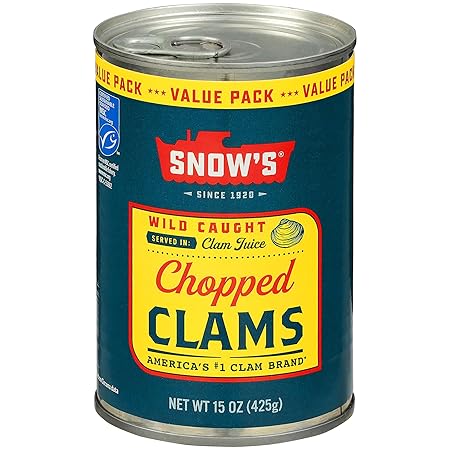 Snow's Wild Caught Chopped Clams Canned, 15 oz Can - Served in Clam Juice - 4g Protein Per Serving - Gluten Free, Keto Friendly, 99% Fat Free