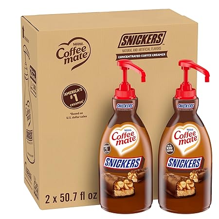 Nestle Coffee mate Coffee Creamer, Snickers, Concentrated Liquid Pump Bottle, Non Dairy, No Refrigeration, 50.7 fl oz (Pack of 2)