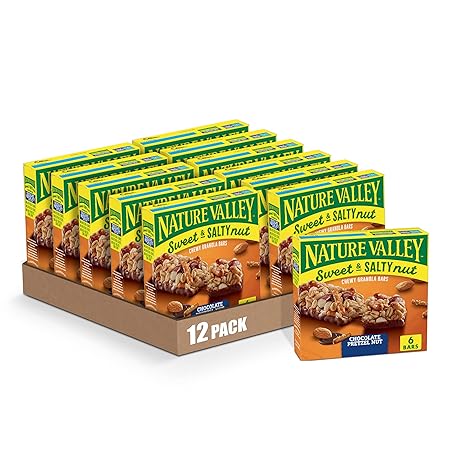 Nature Valley Granola Bars, Sweet and Salty Nut, Chocolate Pretzel Nut, 6 Bars, 7.4 oz (Pack of 12)