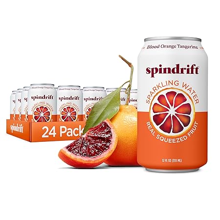 Spindrift Sparkling Water, Blood Orange Tangerine Flavored, Made with Real Squeezed Fruit, 12 Fl Oz Cans, Pack of 24 (Only 12 Calories per Can)