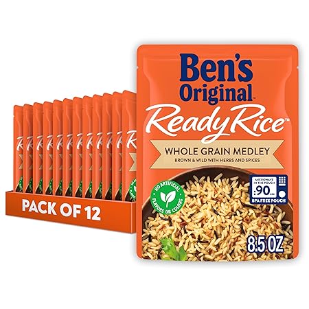 BEN'S ORIGINAL Ready Rice Whole Grain Medley Flavored Rice, Easy Dinner Side, 8.5 Oz Pouch (Pack of 12)