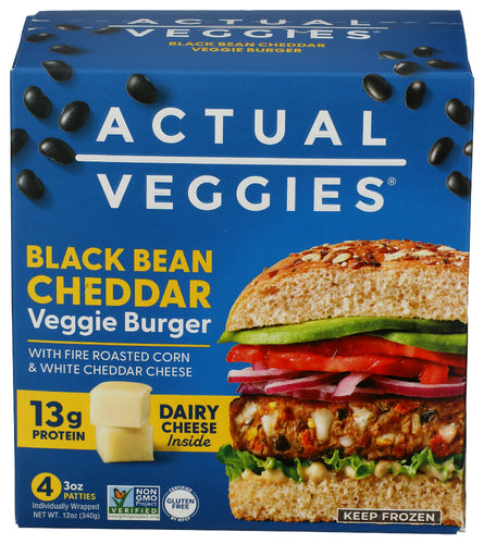 ACTUAL VEGGIES BURGER VEG BLCK BEAN CHD - 12 OZ