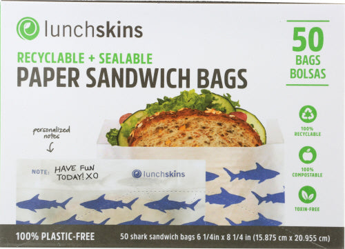 LUNCHSKINS BAG PAPER SANDWICH SHARK - 50 PC