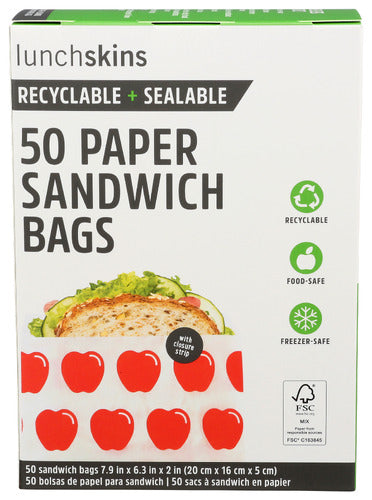 LUNCHSKINS BAG PAPER SANDWICH APPLE - 50 PC