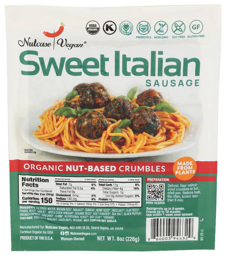Nutcase Vegan Sausage Swt Ital Crm Veg, 8 OZ.