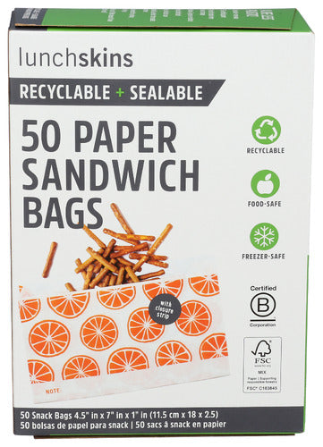LUNCHSKINS BAG PAPER SNACK ORANGE - 50 PC