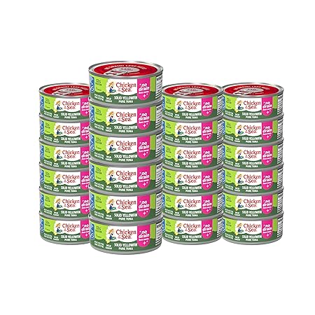 Chicken of the Sea Solid Yellowfin Pure Tuna, 4 oz. Cans (Pack of 24), Wild Caught Canned Tuna, No Drain