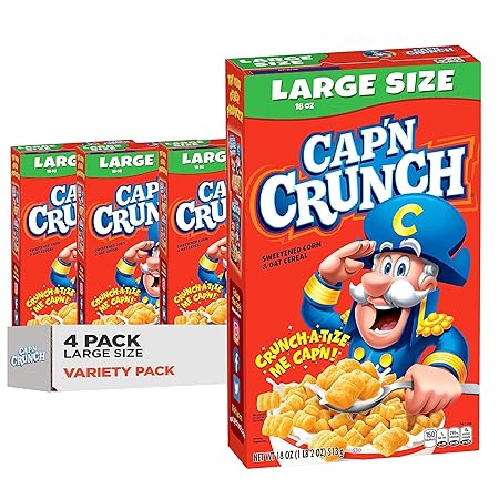 Cap'n Crunch Cereal, Original, Boxes, 18 Oz, Pack of 4