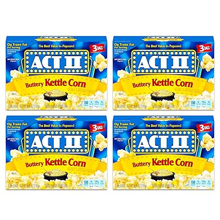 Act II Buttery Kettle Corn Microwave Popcorn 4 Boxes of 3 (12 Bags Total)