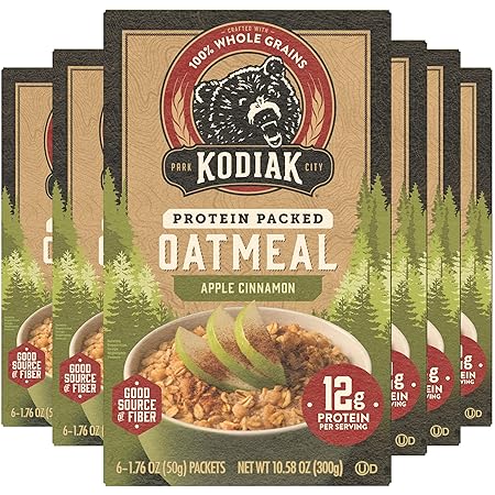 Kodiak Cakes Instant Oatmeal Packets, Apple Cinnamon, High Protein, 100% Whole Grains, 6 boxes with 6 packets each (36 packets)