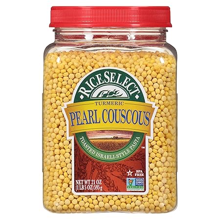 RiceSelect Pearl Couscous with Turmeric, Israeli-Style Wheat Couscous Pasta, Non-GMO, 21-Ounce Jar, (Pack of 1)