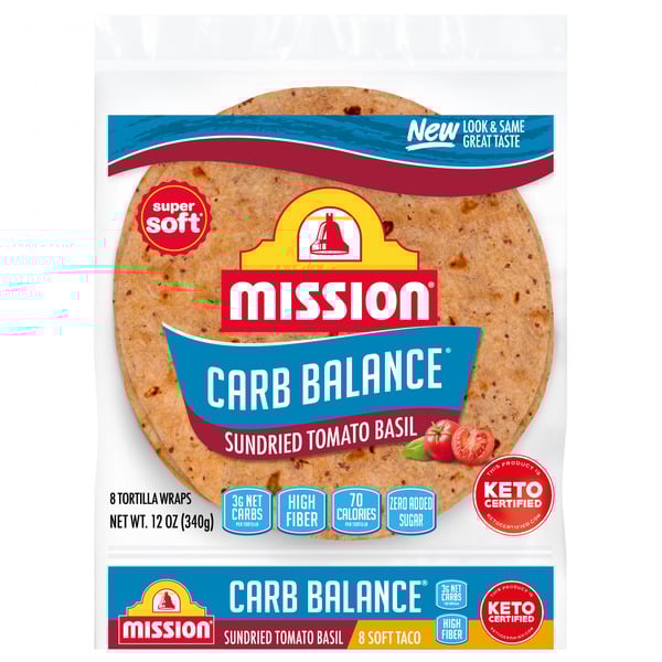 Mission Carb Balance Sundried Tomato Basil Tortilla Wraps, 8 Count