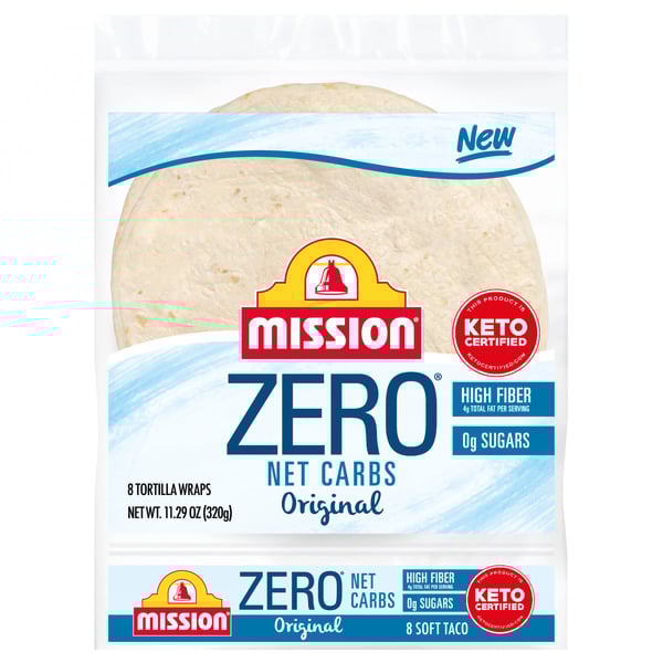 Mission Zero Net Carbs Original Flour Tortillas, Soft Taco Size, 8 Count