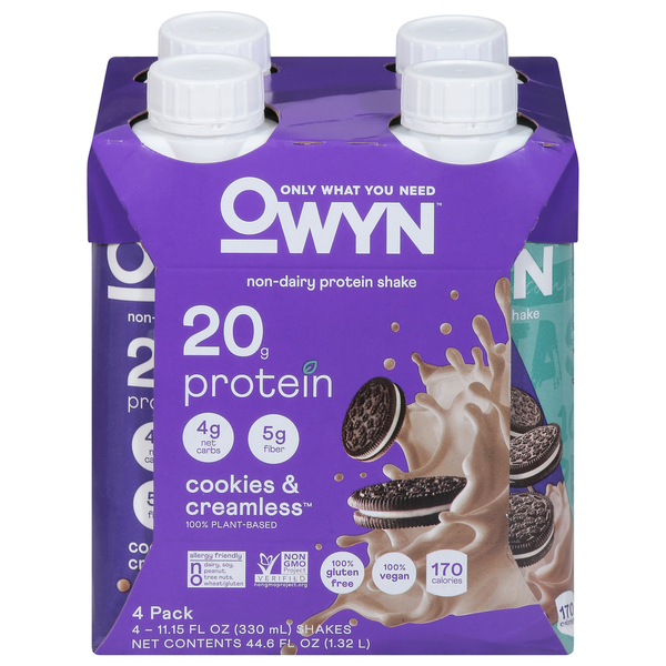 OWYN Protein Shake, Non-Dairy, Cookies & Creamless, 4 Pack
