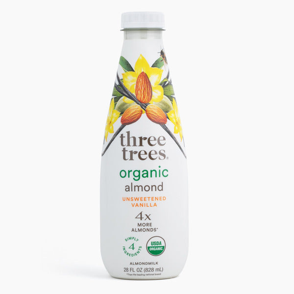 Three Trees Vanilla Almond Milk, 10.5g Protein per Bottle, 4x More Almonds