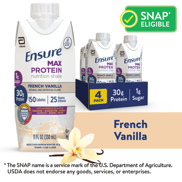 Ensure Max Protein Nutrition Shake, French Vanilla, 30g Protein, 11 fl oz, 4 Pack