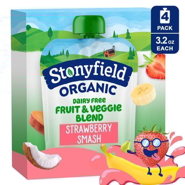 Stonyfield Organic Dairy Free Smoothie Pouches Strawbanana Smash