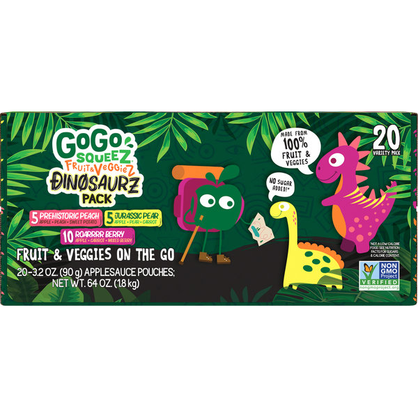 GoGo Fruit & Veggies On the Go, Dinosaurz Pack, Variety Pack, 20 Pack