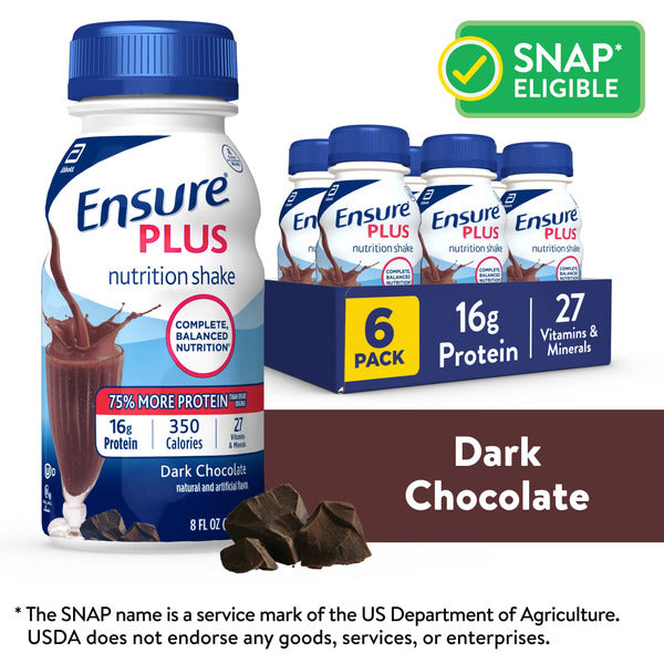Ensure Plus Dark Chocolate Nutrition Shake | Meal Replacement Shake | 8 fl oz - 6 Pack