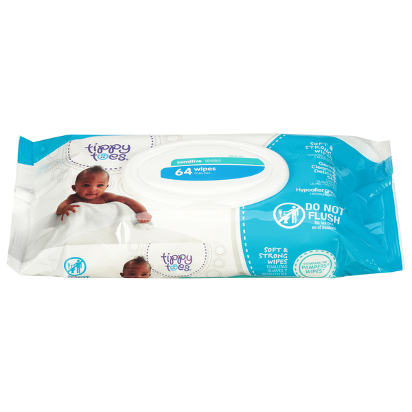 Tippy Toes Wipes, Soft & Strong, Sensitive