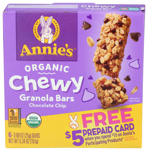 Annies Homegrown 
Bar Chwy Grn Choc Chp 6Pk, 5.34 OZ.