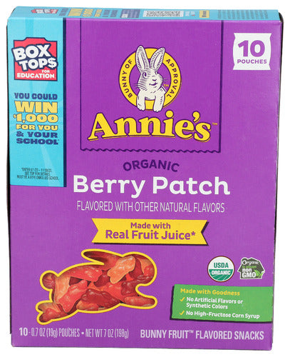 Annies Homegrown 
Fruit Snk Berry Patch, 7 OZ.
