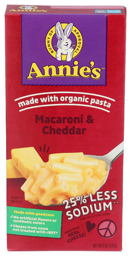 Annies Homegrown 
Mac & Chs Low Sodm, 6 OZ.
