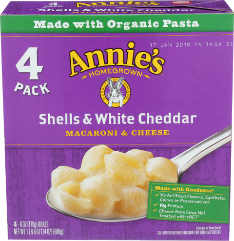 Annies Homegrown 
Mac Cheese Shlls Wht Chdr, 24 OZ.