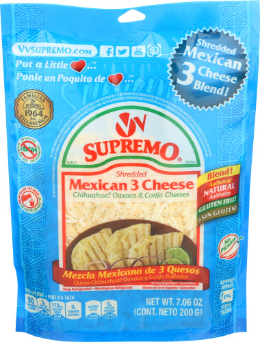 V & V SUPREMO CHEESE 3 BLEND SHREDS - 7.06 OZ