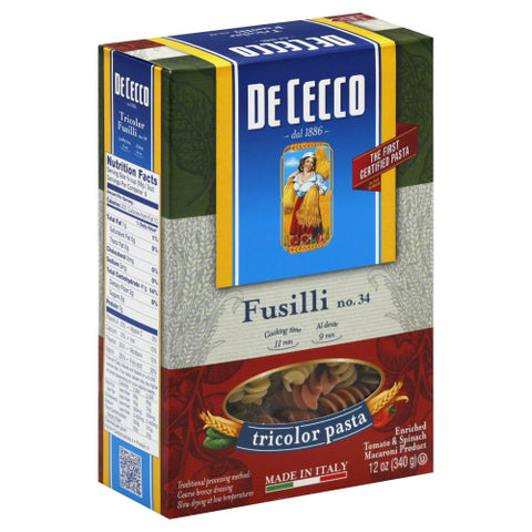 DE CECCO PASTA FUSILLI TRICOLOR - 12 OZ