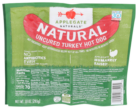 APPLEGATE HOT DOGS NAT UNCURED TRKY - 10 OZ