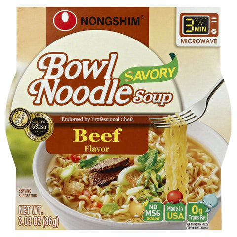 NONG SHIM SOUP BOWL NDLE SAVORY BEEF - 3.03 OZ