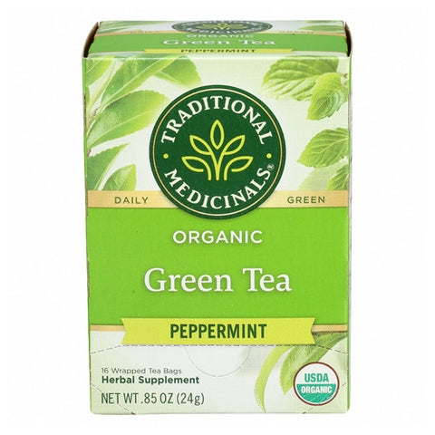TRADITIONAL MEDICINALS TEA GRN PEPPERMINT ORG - 16 BG