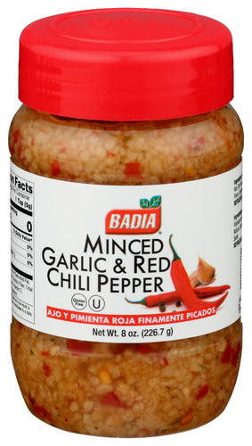 Badia 
Spice Grlc Minced Redchil, 8 OZ.