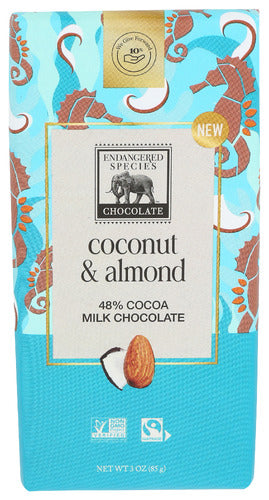 ENDANGERED SPECIES BAR CHOC COCONUT ALMD - 3 OZ