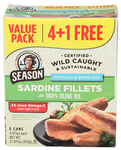 SEASONS SRDINES BNLS OLV OIL 5PK - 21.875 OZ