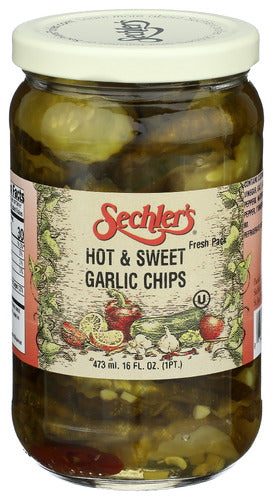 SECHLERS GARLIC CHIPS HOT SWEET - 16 OZ
