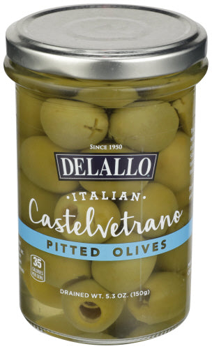 Delallo 
Olives Pitted Castlvrtrno, 5.3 OZ.